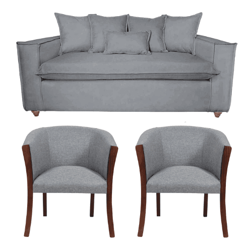 Living bubha 311 Sofá 3 Cuerpos y Sillones tipo Sitial Gris Claro