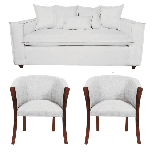 Living bubha 311 Sofá 3 Cuerpos y Sillones tipo Sitial Blanco Hueso