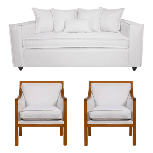 Living Baco 311 y Sillones tipo Sitial Blanco Hueso