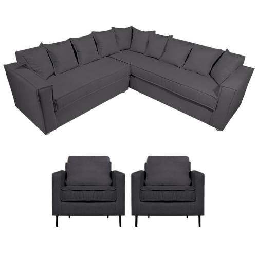 Living Seccional & 2 Poltronas Venetto Gris Marengo