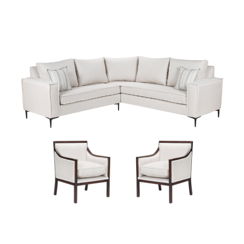 Seccional George & 2 sitiales de madera Blanco Bone