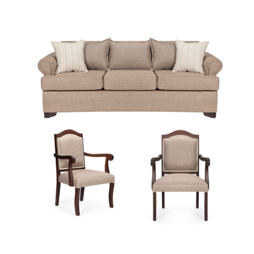 Sofá Amanda & 2 sitiales Antonia de madera Beige