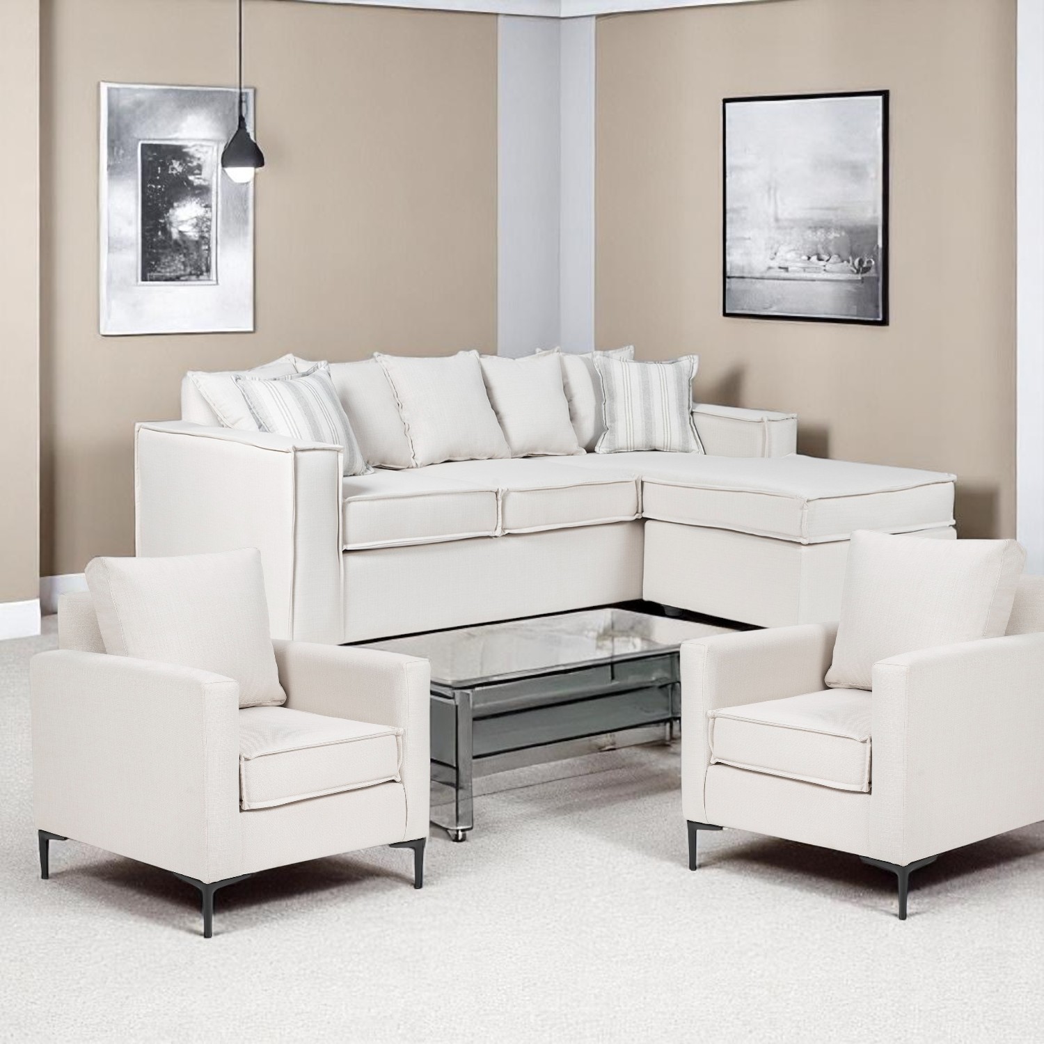 SOFA INTERCAMBIABLE LEHMANN & 2 POLTRONAS VENETTO BLANCO BONE