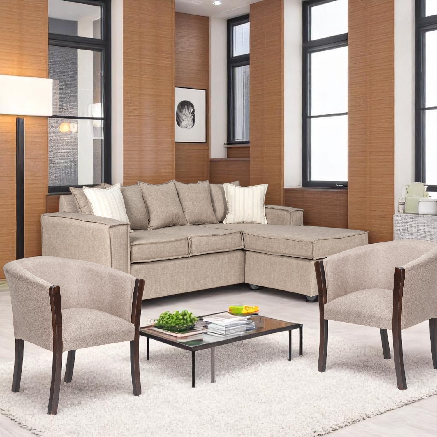 SOFA INTERCAMBIABLE LEHMANN & 2 SILLONES TIPO SITIAL BEIGE
