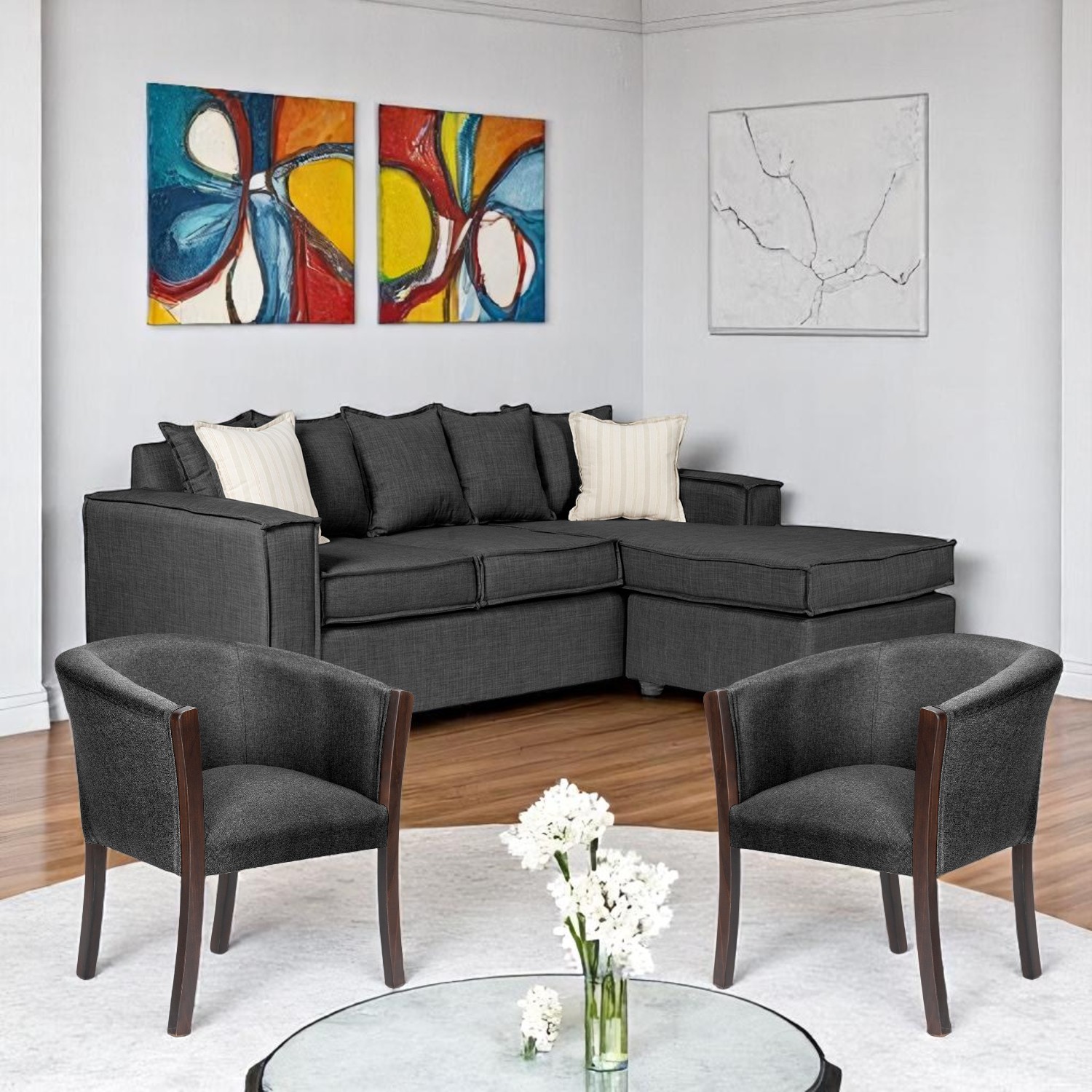 SOFA INTERCAMBIABLE LEHMANN & 2 SILLONES TIPO SITIAL MARENGO