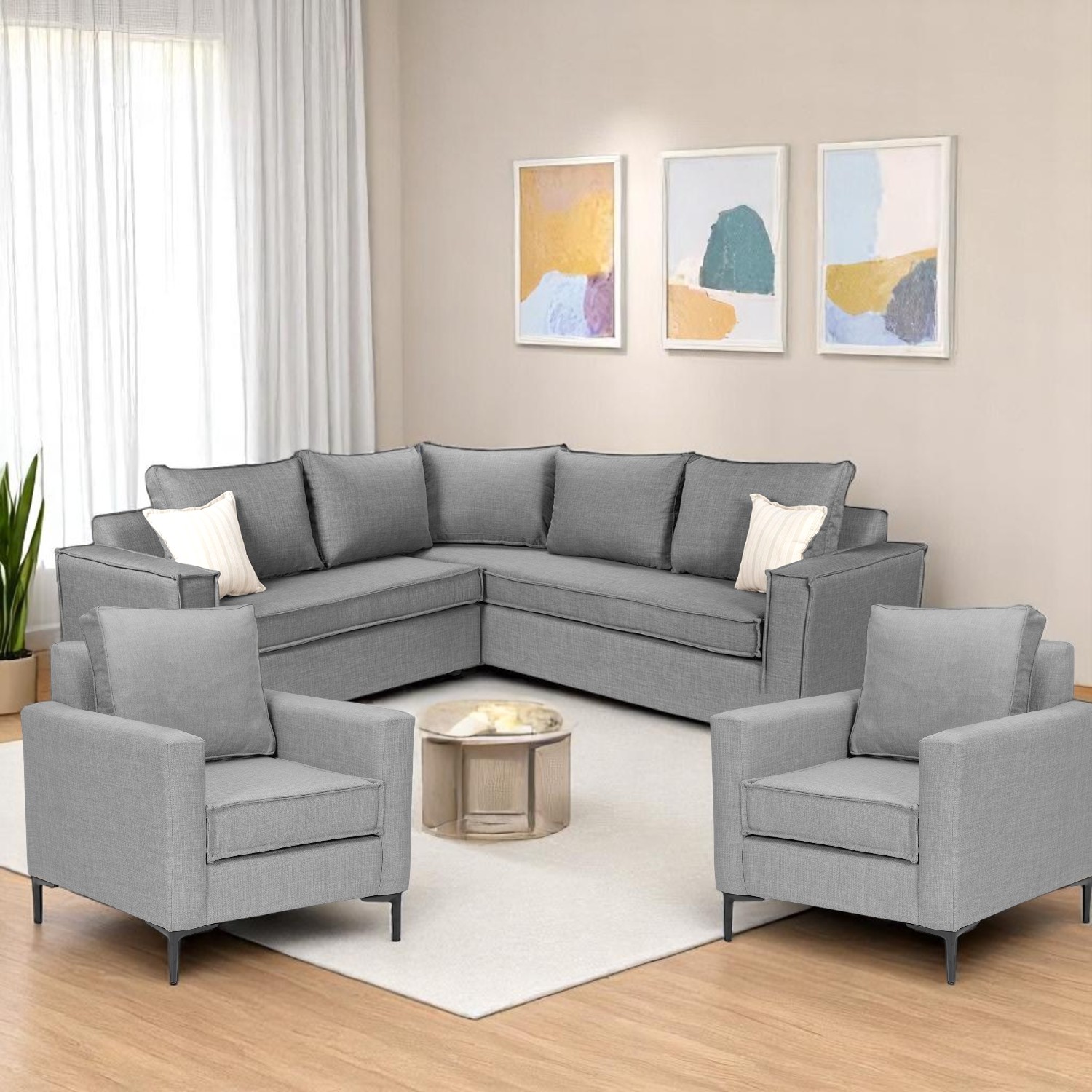 SOFA SECCIONAL MATILDA(2) & 2 POLTRONAS VENETTO GRIS CLARO