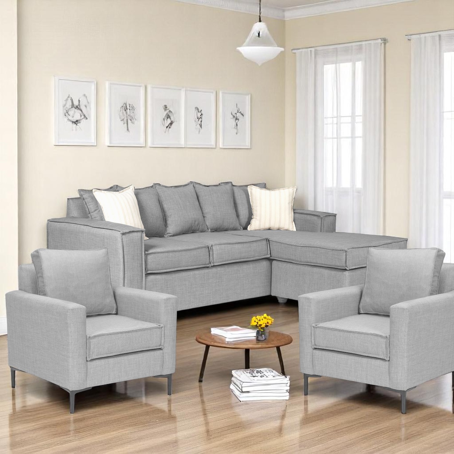 SOFA INTERCAMBIABLE LEHMANN & 2 POLTRONAS VENETTO GRIS CLARO