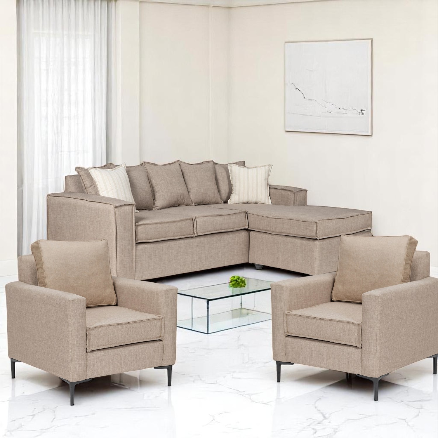 SOFA INTERCAMBIABLE LEHMANN & 2 POLTRONAS VENETTO BEIGE